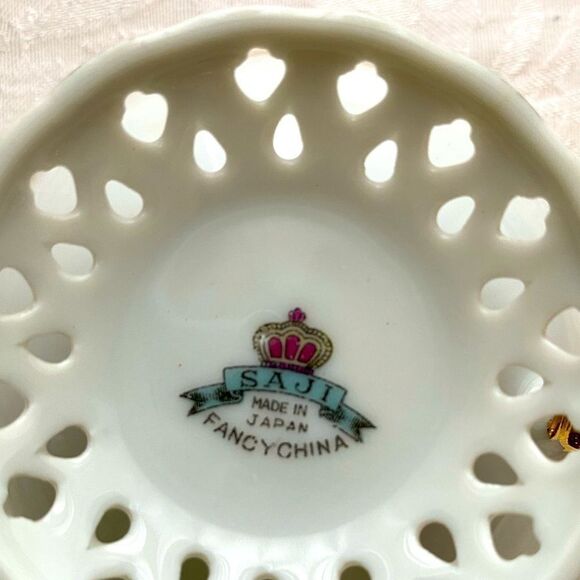 Antique Saji Double reticulated Japanese cup and saucer vivid floral fine China - Picture 6 of 10
